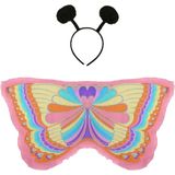Vlinder verkleed set - vleugels en diadeem - roze - kinderen - carnaval verkleed accessoires - Verkleedattributen