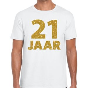 Wit eenentwintig jaar verjaardag shirt voor heren met gouden bedrukking - Feestshirts