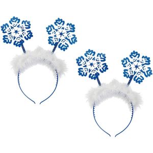 Set van 2x stuks kerst thema diadeem/tiara blauw met sneeuwvlokken - Verkleedattributen