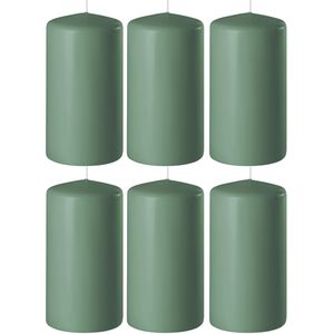 8x Groene woondecoratie kaarsen 6 x 15 cm 58 branduren - Stompkaarsen