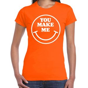 Verkleed T-shirt voor dames - you make me - smiley - oranje - carnaval - foute party - feestkleding - Feestshirts