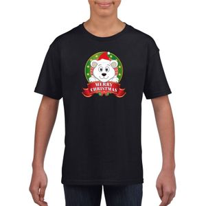 Zwarte Kerst t-shirt voor kinderen met ijsbeer - kerst t-shirts kind