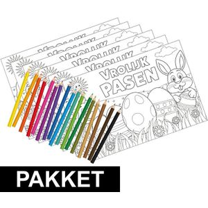 6x kleurplaten pasen met kleurpotloodjes - Hobbypakket