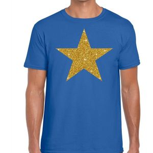 Gouden ster glitter fun t t-shirt blauw heren - Feestshirts