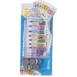 Set van 2x stuks speelgoed kassa euro speelgeld 90 delig - Speelgoed munten en biljetten