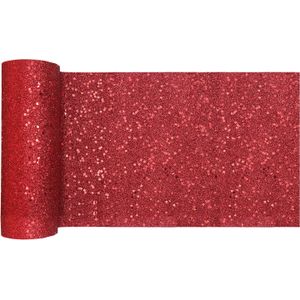 Santex Kerstdiner glitter tafelloper smal op rol - rood - 18 x 500 cm - polyester