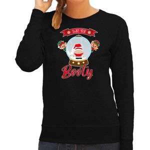 Foute Kersttrui/sweater voor dames - Kerstman sneeuwbol - zwart - Shake Your Booty - kerst truien