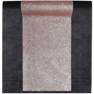 Feest tafelkleed met glitter tafelloper - op rol - zwart/rose goud - 10 meter - Feesttafelkleden