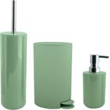 Toiletborstel in houder/zeeppompje/pedaalemmer set Moods - kunststof - groen - Badkameraccessoireset