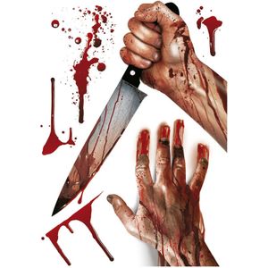 Horror raamstickers moordenaar - 25 x 35 cm - herbruikbaar - Halloween thema decoratie/versiering - Feeststickers