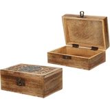 Sieradenkistje/opbergkistje - 2x - bewerkt hout - 15 x 10 x 6 cm - Sieradendozen