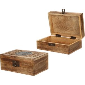 Sieradenkistje/opbergkistje - 2x - bewerkt hout - 15 x 10 x 6 cm - Sieradendozen