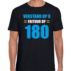 Verstand op 0 Frituur op 180 fun tekst t-shirt zwart voor heren - Feestshirts