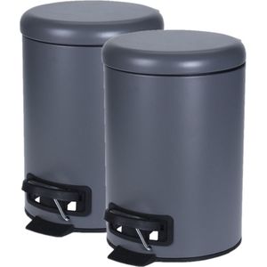 2x stuks vuilnisbakken/pedaalemmers donkergrijs 3 liter - Pedaalemmers