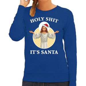 Holy shit its Santa fout Kerstsweater / outfit blauw voor dames - kerst truien