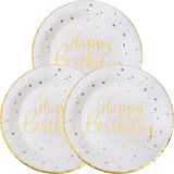 Verjaardag feest bordjes happy birthday - 50x - wit - karton - 22 cm - rond - Feestbordjes