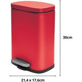 Spirella Pedaalemmer Venice - rood - 5 liter - metaal - L21 x H30 cm - soft-close - toilet/badkamer