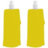Drinkfles/bidon - 4x - geel - navulbaar - opvouwbaar met haak - 400 ml - festival/outdoor - Bidons