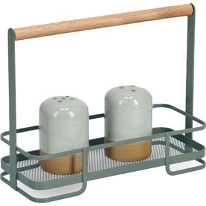 Keuken/aanrecht rekje - metaal/hout - groen -  met hengsel - 24 x 10 x 19 cm - keuken organizer - Keukengerei