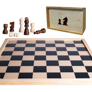 Houten schaakbord/dambord 40 x 40 cm met schaakstukken in opbergkistje  - Bordspellen