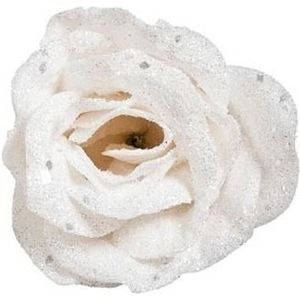 Rozen met glitters wit op klem 7 cm - Decoratief object