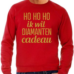 Foute kersttrui/sweater voor heren - Hohoho diamanten cadeau - rood - glitter goud - kerst truien