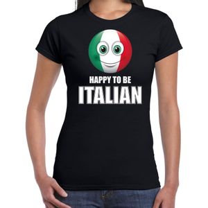 Italie emoticon Happy to be Italian landen t-shirt zwart dames - Feestshirts