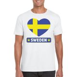 T-shirt wit Zweden vlag in hart wit heren - Feestshirts