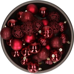 Bellatio Decorations Kerstballen - 37 stuks - kunststof - donkerrood - onbreekbaar - 6 cm