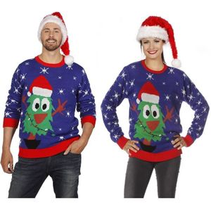 Blauwe trui voor kerst met kerstboom - kerst truien