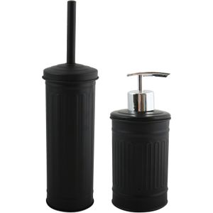 MSV Badkamer accessoires set - zwart - zeeppompje en wc/toilet-borstel - metaal - Retro stijl