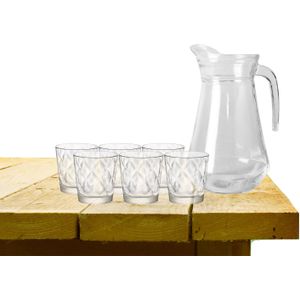 Excellent Houseware water karaf schenkkan glas 1000 ml met 6x drinkglazen 240 ml