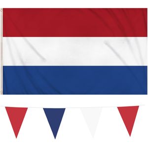 Nederlandse vlaggen set  vlag 90 x 150 cm/vlaggenlijn 10 meter - Vlaggen