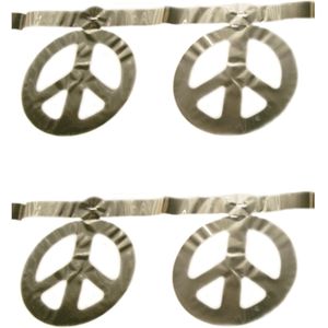 2x stuks sexties Hippie Flower Power Peace tekens feest thema slinger zilver 5 meter  - Feestslingers