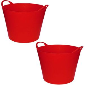2x stuks flexibele emmesr/wasmanden/kuipen rood 42 liter - Opbergmand - Wasmand - Flexibele emmer