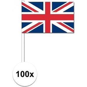 100x Union Jack vlaggetjes op stok - Vlaggen