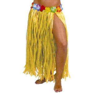 Hawaii verkleed rokje - voor volwassenen - geel - 75 cm - rieten hoela rokje - tropisch - Carnavalskostuums