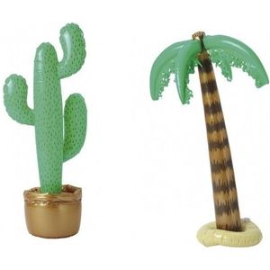 Decoratie set cactus en palmboom opblaasbaar - Opblaasfiguren