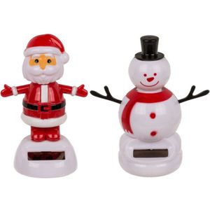 Out of the Blue - Solar bewegende kerst figuren - 2x st - kerstman en sneeuwpop - 10,5 cm