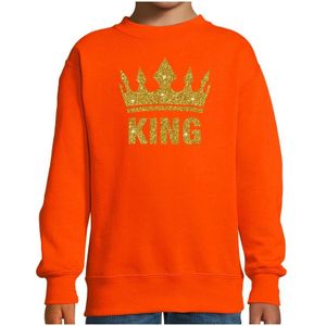 Oranje Koningsdag gouden glitter King sweater kinderen - Feesttruien