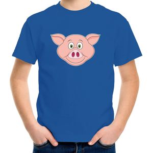 Cartoon varken t-shirt blauw voor jongens en meisjes - Cartoon dieren t-shirts kinderen - T-shirts
