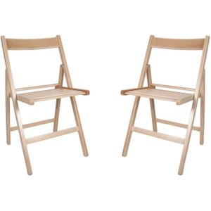 Set van 2x stuks naturel houten klapstoelen voor binnen en buiten - Klapstoelen