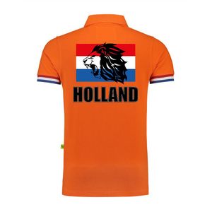 Luxe grote maten Holland supporter poloshirt leeuw met Nederlandse vlag 200 grams EK / WK voor heren - Feestshirts