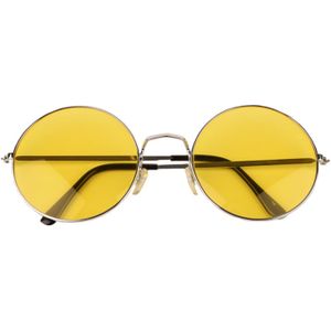 Hippie Flower Power Sixties ronde glazen zonnebril XL geel - Verkleedbrillen