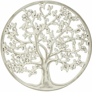 Wanddecoratie Tree of Life/Levensboom ornament - Mdf hout - Dia 30 cm - wit - wanddecoratie