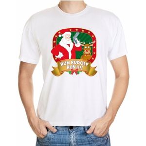 Ugly Kerstmis shirt wit run Rudolf voor mannen - kerst t-shirts
