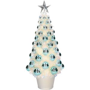 Complete mini kunst kerstboom / kunstboom blauw met lichtjes 40 cm - Kunstkerstboom