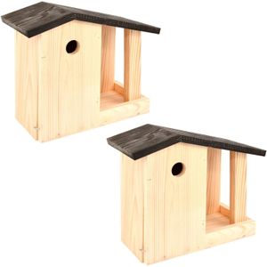 2x Vogelhuisjes/nestkastjes met voedertafel 24.4 cm - Vogelhuisjes