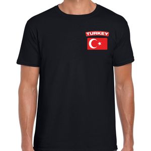 Turkey t-shirt met vlag zwart op borst voor heren - Turkije landen shirt - supporter kleding S