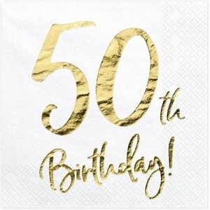 Witte servetjes 50e verjaardag 20x - Feestservetten
